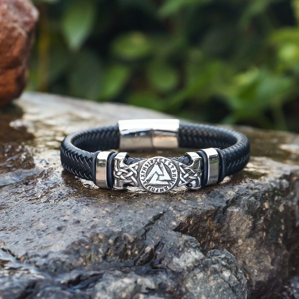 Valknut Bracelet – Viking-inspired stainless steel and leather bracelet